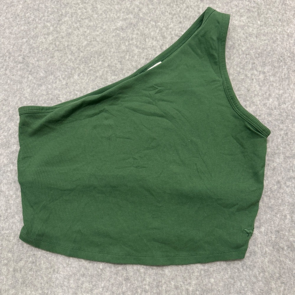 Victoria's Secret PINK One Shoulder‎ Ribbed Crop Top Green Large 422518-QCT
